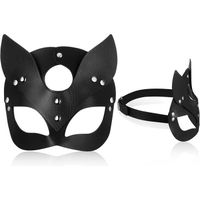 Masque de Mascarade de Chat Halloween Femme Masque Demi-Vi en Cuir PU Noir[219]