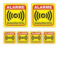 Autocollant Signalétique Alarme Maison - Lot de 6 : 100x100mm (x2) + dim. 50x50mm (x4) - Anti UV - garantie 5 ans - SERJca