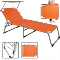 Chaise longue pliable Hawaii Orange transat avec pare-soleil bain de soleil pour plage jardin camping transport
