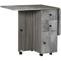Table pliable de cuisine salle à manger - HOMCOM - aspect bois béton ciré gris - 2 tiroirs - placard - niche