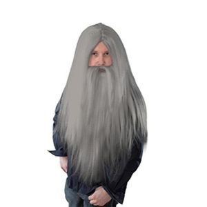 Perruque Magicien pour gar/çons NET TOYS Perruque /à Poil Long avec Barbe pour Enfants Perruque Gandalf avec Barbe Perruque de Sorcier pour Les Enfants