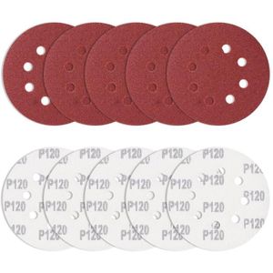 FEUILLE ABRASIVE Lot de 10 Feuilles abrasives 125 mm Grain 120 Rondes Ponceuse Excentrique 8 Trous pour ébavurage et ponçage des Points de.[Y414]