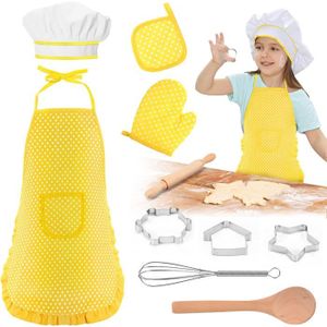 11 Pièces Kit Cuisine Enfant, Ustensiles de Cuisine et Costume de