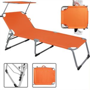 CHAISE LONGUE Chaise longue pliable Hawaii Orange transat avec pare-soleil bain de soleil pour plage jardin camping transport