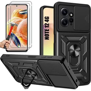 ACCESSOIRES SMARTPHONE 2 Verres Trempés + Coque pour Xiaomi Redmi Note 12, Noir Antichoc Cache Caméra Anti-Rayures Rigide