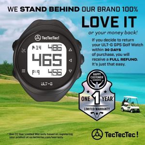 Montre connectée sport TecTecTec! ULT-G - Montre de Golf GPS légère,Simple et Facile à Utiliser avec 38 000 Parcours mondiaux préchargés