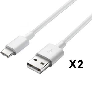 CÂBLE TÉLÉPHONE Cable USB-C pour Samsung A21S - A31 - A41 - A51 - A71 - Cable chargeur Type USB-C Blanc 1 Mètre [LOT 2] Phonillico®