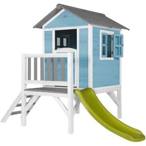 MAISONNETTE EXTÉRIEURE Maison Enfant Beach Lodge XL en Bleu avec toboggan en vert clair - SUNNY - AXI - Bois - A partir de 3 ans