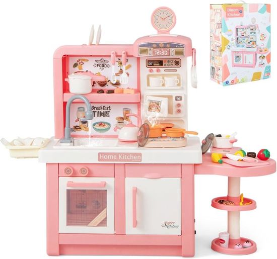 Cuisine En Bois Enfant 3+ Ans GOPLUS – Complet Avec Frigo, Évier, Four, Lave-Vaisselle & Accessoires