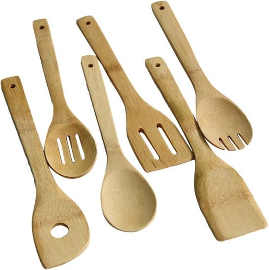 Abcsea Set 6 Ustensiles Cuisine Inox – Spatules, Cuillères, Louche, Écumoire, Pince à Pâtes – Robuste & Ergonomique