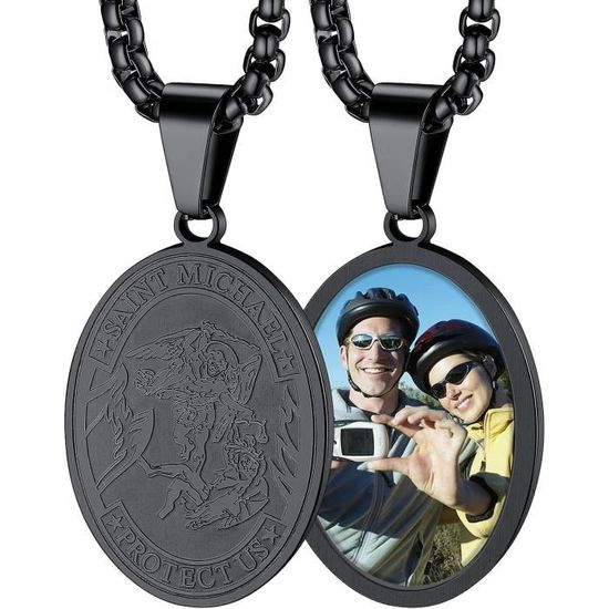 FaithHeart Collier Archange Michael Homme Pendentif St Michel Acier Inoxydable Bijoux Original Ange Gardien Religieux Porte Bonheur pour Femme Ado