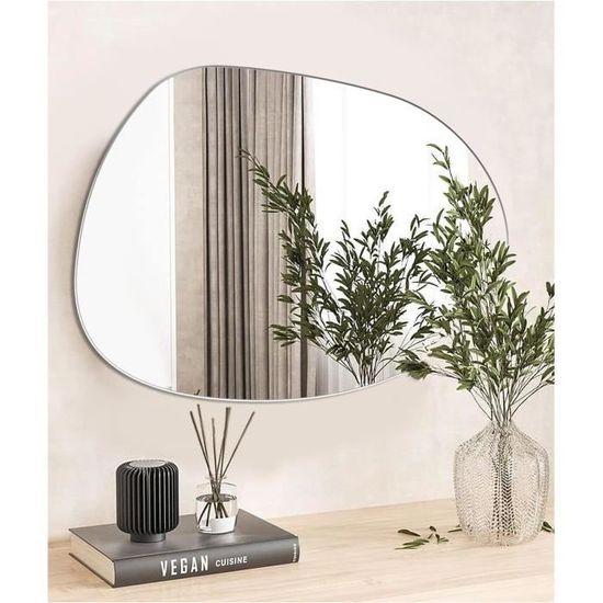 Miroir De Table Asymétrique Milageto Blanc - 40x25 Cm - Décoration Murale Moderne Pour Salon, Salle De Bain, Chambre