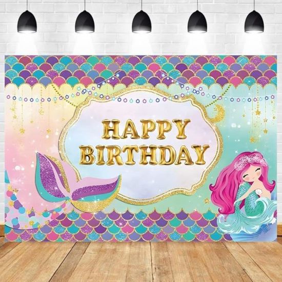 Bannière Joyeux Anniversaire Sirène - Décoration Papier Bleu Violet - Pour Fête Thème Marin Enfant