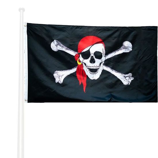 Drapeau Pirate Jolly Roger 60x90 Cm - Tête De Mort Et Os Croisés - Résistant UV - Pour Déco Halloween Ou Fête