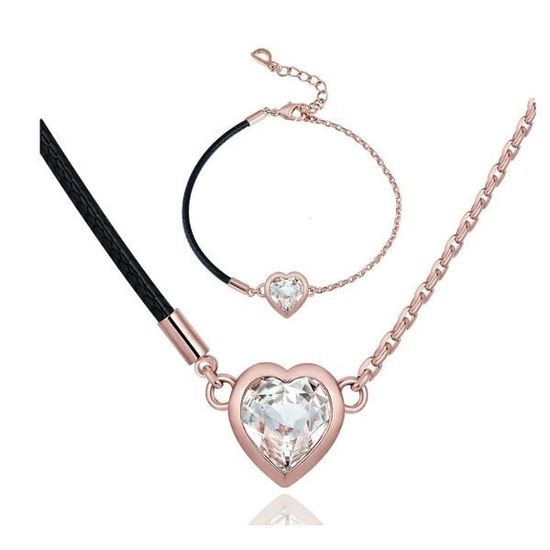 Parure Collier Et Boucles D'oreilles – Plaqué Or, Cristal Swarovski, Résine Rose – Neuf (professionnel)