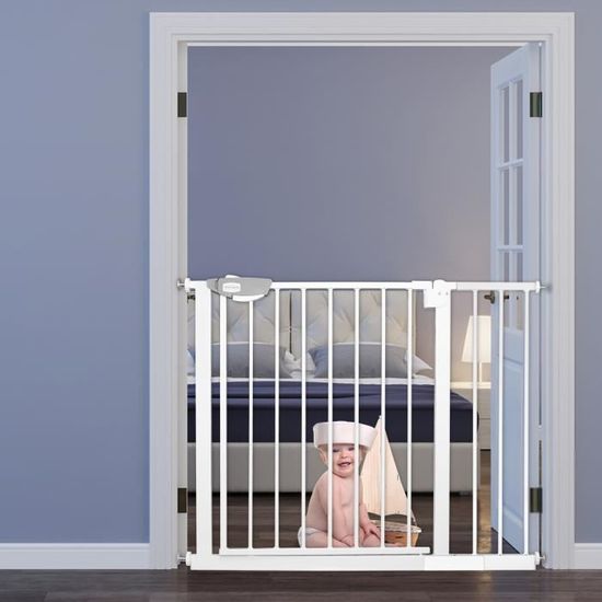 Barrière d'escalier LZQ - Sécurité bébé - Métal - Blanc - 85-95 cm