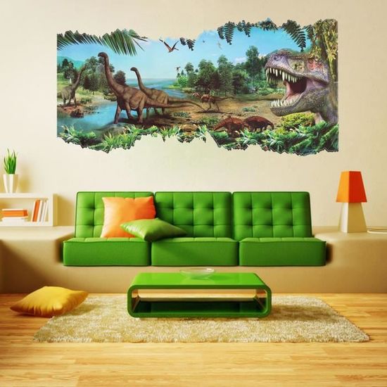 Stickers Muraux Grands Dinosaures 3D SHUCHING - Déco Chambre Enfant Garçon - Autocollants Amovibles Et Réutilisables
