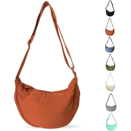 Sac Croissant Nylon LOCCY – Sac Bandoulière Femme – Forme Demi-Lune Tendance – Sangle Ajustable