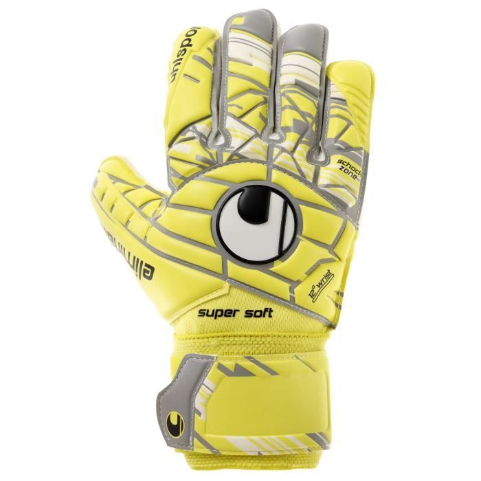 UHLSPORT Gants de Gardien Football ELM Unlimited Supersoft Adulte Jaune fluo lite et gris taupe