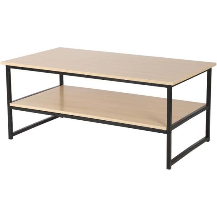 WSdwqaa!Table Basse Chêne et Noir, Double Plateau, Pieds en Métal, DETROIT Design Industriel