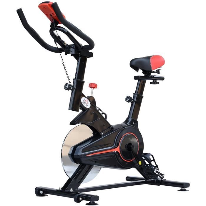 Homcom Vélo d'appartement Cardio vélo Biking écran Multifonction Selle et Guidon réglable Noir Rouge