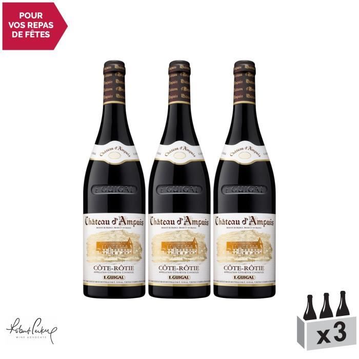 Côte Rôtie Château d'Ampuis Rouge 2016 - Lot de 3x75cl - Maison Guigal - Vin AOC Rouge de la Vallée du Rhône - 92-94-100 Robert