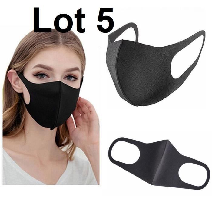Lot de 5 Masque Noir visage en coton air anti-poussière