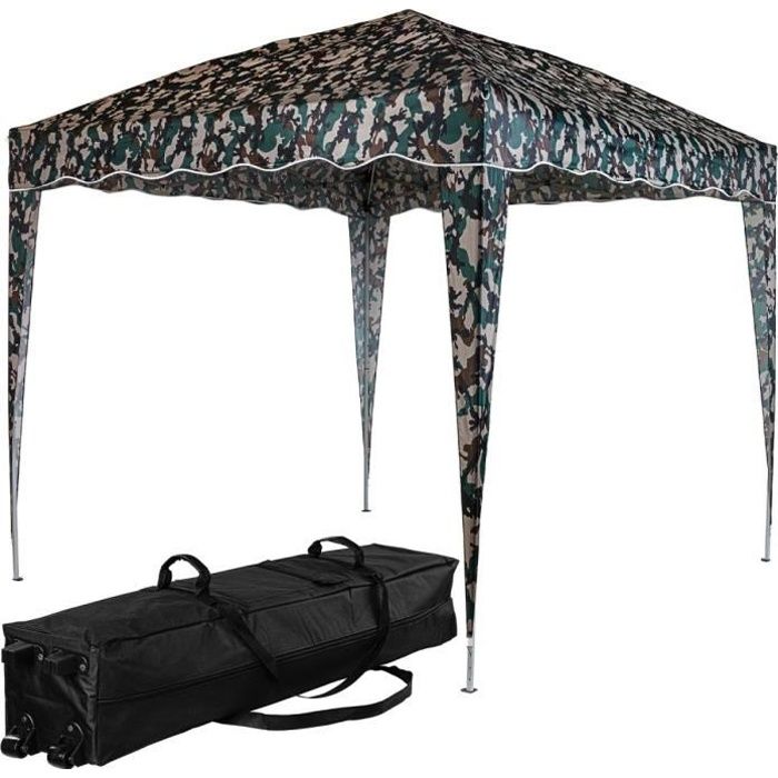 INSTENT Structure de tonnelle pliante 3x3m acier «BASIC», couleur camouflage, avec sac de transport à roulettes