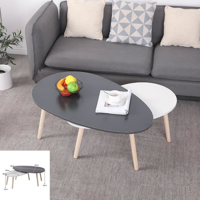 98*40cm & 88*34cm - Tables Basses Scandinave en Bois de Pin Massif - Gris + Blanc @ Yagewa