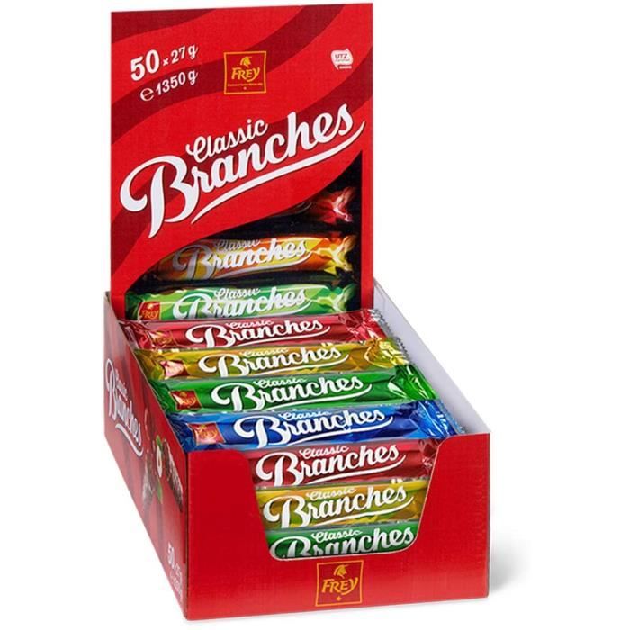 Frey 50 Branches Classic - Barres de chocolat - Présentoir de 50 barres de chocolat au lait fourrées à la crème aux noisettes - Fabr