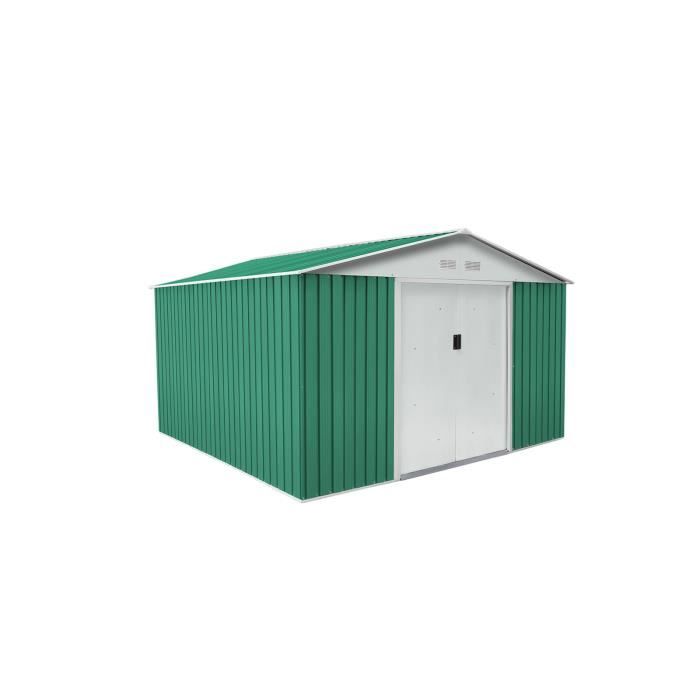 Abri de Jardin en Métal Gardiun Coventry - 9,66 m² Ext. 301x321x205 cm Acier Galvanisé Vert
