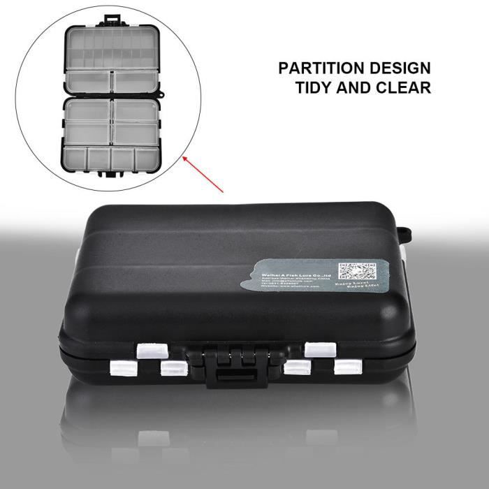 Caisse à leurres, boîte à outils de pêche multifonctionnelle en plastique noir, conception de séparation étanche, grande
