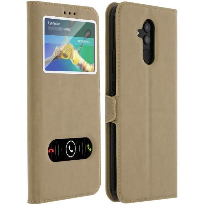 Housse Huawei Mate 20 lite Etui Double Fenêtre Coque Silicone - doré Jaune