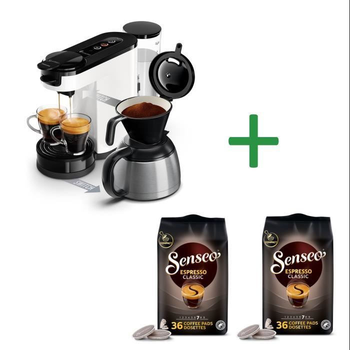 Machine à café 2 en 1 PHILIPS SENSEO Switch HD6592/01 + 2 packs de dosettes Expresso Classique