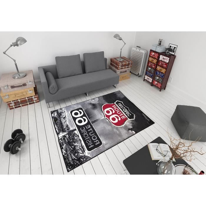 Tapis salon ROUTE 66 gris USA DEBONSOL - 120x170cm