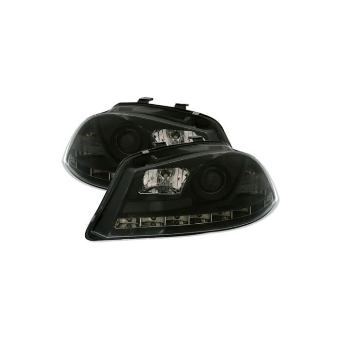 2 FEUX PHARE AVANT LED NOIR SEAT IBIZA 6L 02/2002 A 04/2008