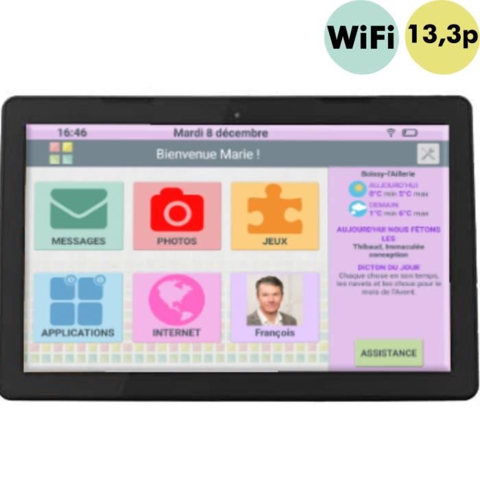 Facilotab XXL - WiFi - 32 Go - Android 10 - Etui - Tablette simplifiée pour Seniors... 13,3 Noire