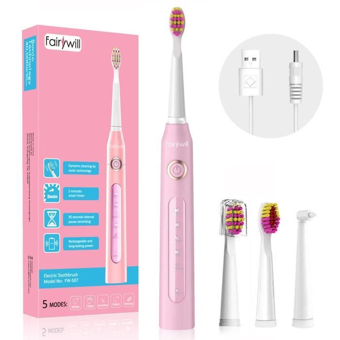 Brosse à dents électrique rechargeable Brosse à dent sonique pour adultes et enfants 5 Modes