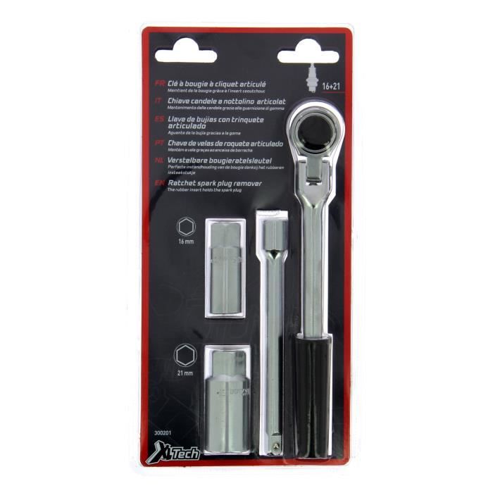 XLTECH Clé à bougie 16-21mm à cliquet.L200+rallonge 145