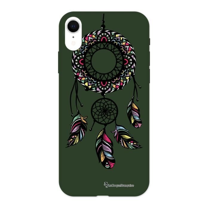 Coque pour iPhone Xr Silicone Liquide Douce vert kaki Rêve Indien Ecriture Tendance et Design La Coque Francaise