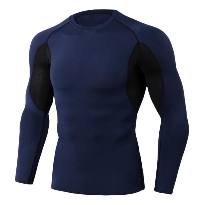 Tee Shirt De Sport Pour Homme Manches Longues Haut De Compression Base Layer Séchage Rapide TC86 3XL
