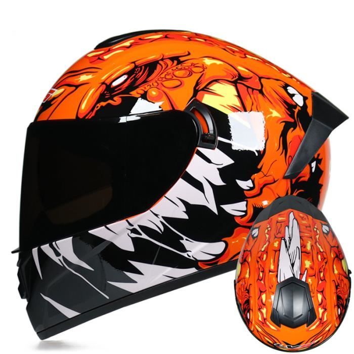 Casque Moto adulte Mat Hors route locomotive Double lentille Sauvage impression Lentille marron Casque intégral 701
