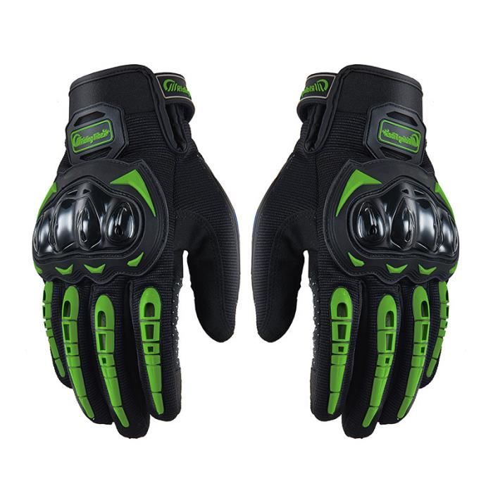 Gants de moto verts, gants à écran tactile à doigts complets, adaptés aux sports de plein air tels que les courses de motos.