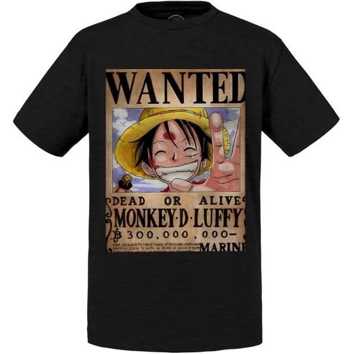 T-shirt Enfant Noir One Piece Monkey D Luffy Recompense 300 Millions De Berry