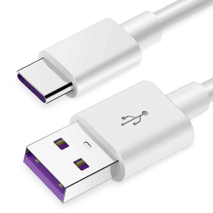 OCIODUAL Câble USB Type C 5A Supercharge Chargeur Charge Rapide et Données Cordon Blanc Compatible avec Huawei P40 Pro P30