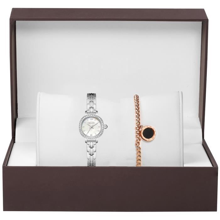 Coffret cadeau pour femme, montre à quartz élégante + bracelet pour femme, argent, cadeau pour la Saint-Valentin