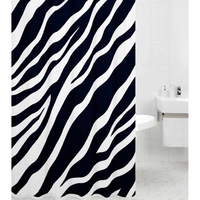 Rideau de douche Zèbre 180 x 200 cm - de haute qualité - 12 anneaux inclus - imperméable - effet anti-moisissures