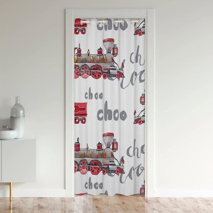 Rideau De Porte Imprimé Pompiers/Voitures - 86x203 Cm - Tissu Velours Doux, œillets Inclus, Pour Salon, Chambre, Entrée