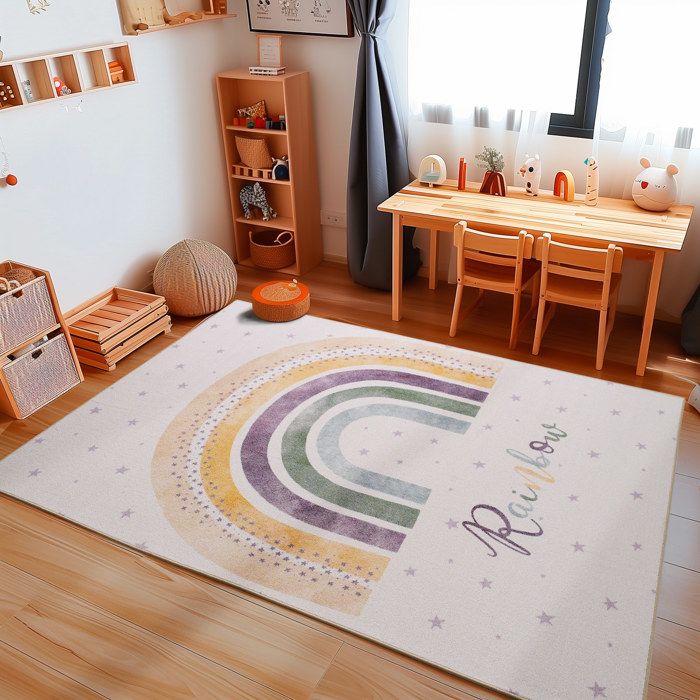 Tapis contemporain arc-en-ciel multicolore lavable 140x200 cm