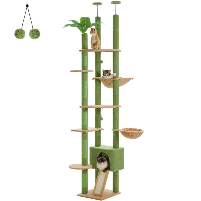 Meilleurs prix pour PAWZ Road Arbre a Chat au Plafond, Arbre à Chat Multi-Niveaux avec Hamac & Condo & Griffoir, Ajustable 230-252 cm Vert